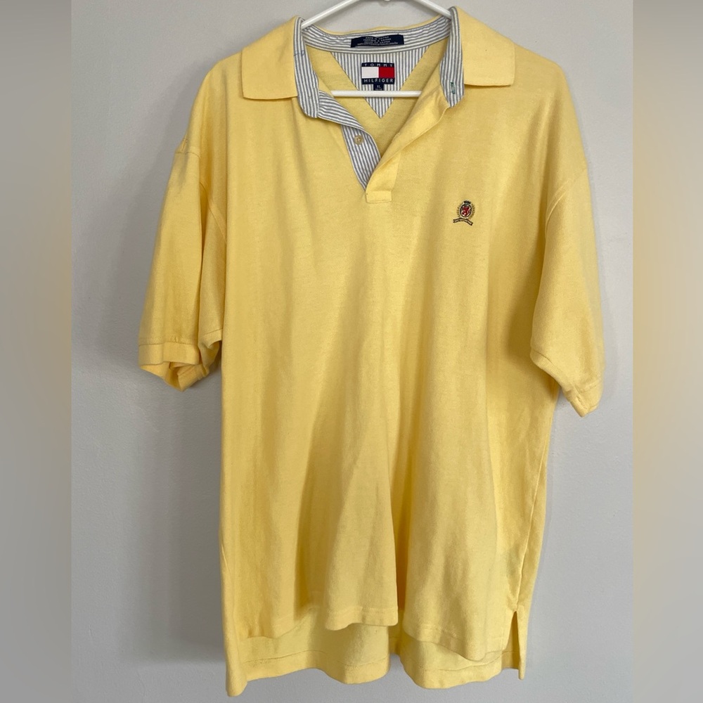 Vintage 90s Tommy Hilfiger Striped Polo Shirt Adult XL Embroidered Crest Mens
